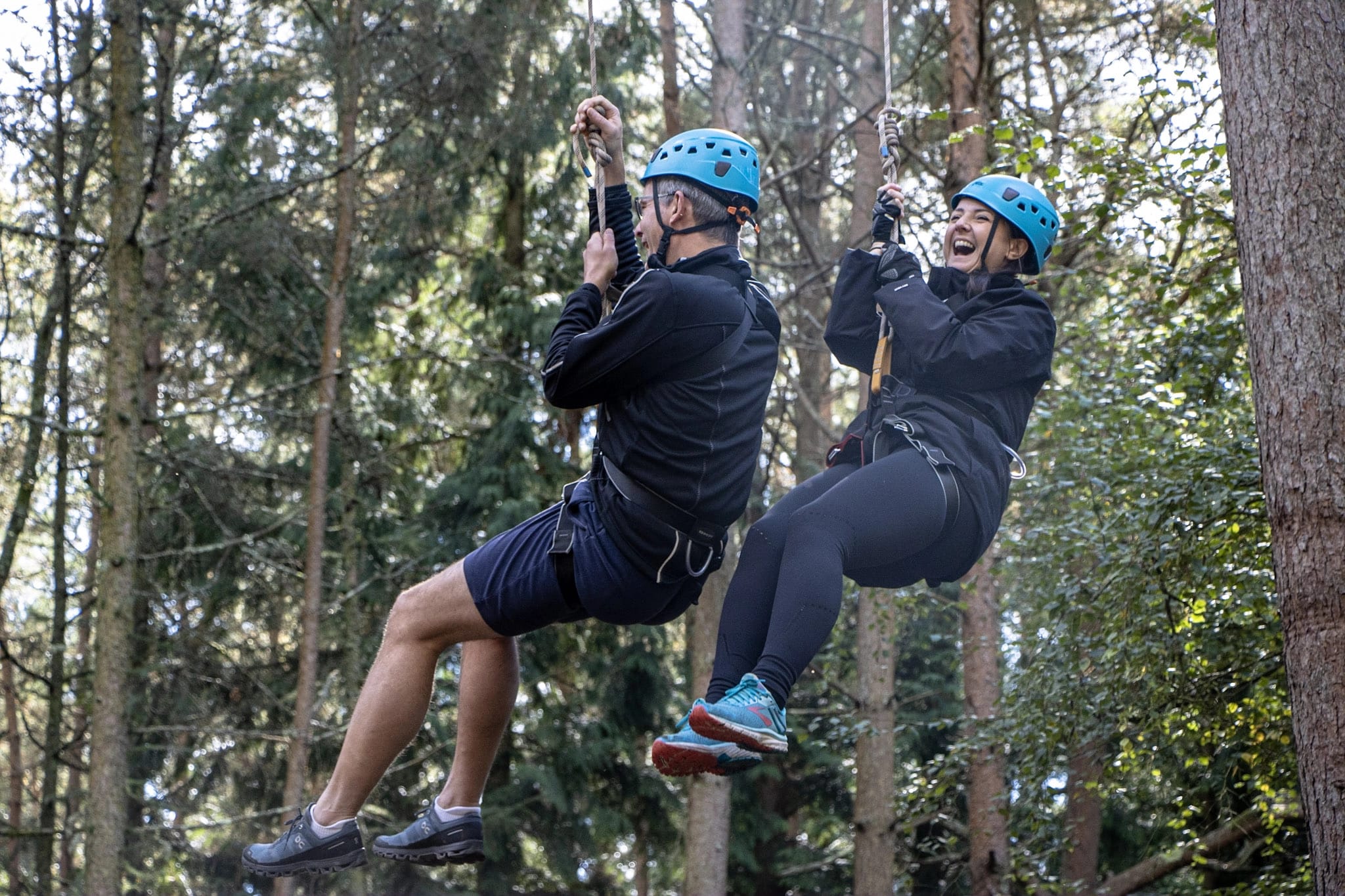 A group of friends on our ropes course after looking for fun activities for adults in The New Forest.